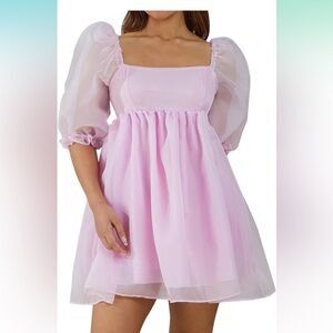 Women's Puff Sleeve Tulle Dress Off Shoulder Square Neck Fairy Mini Dress